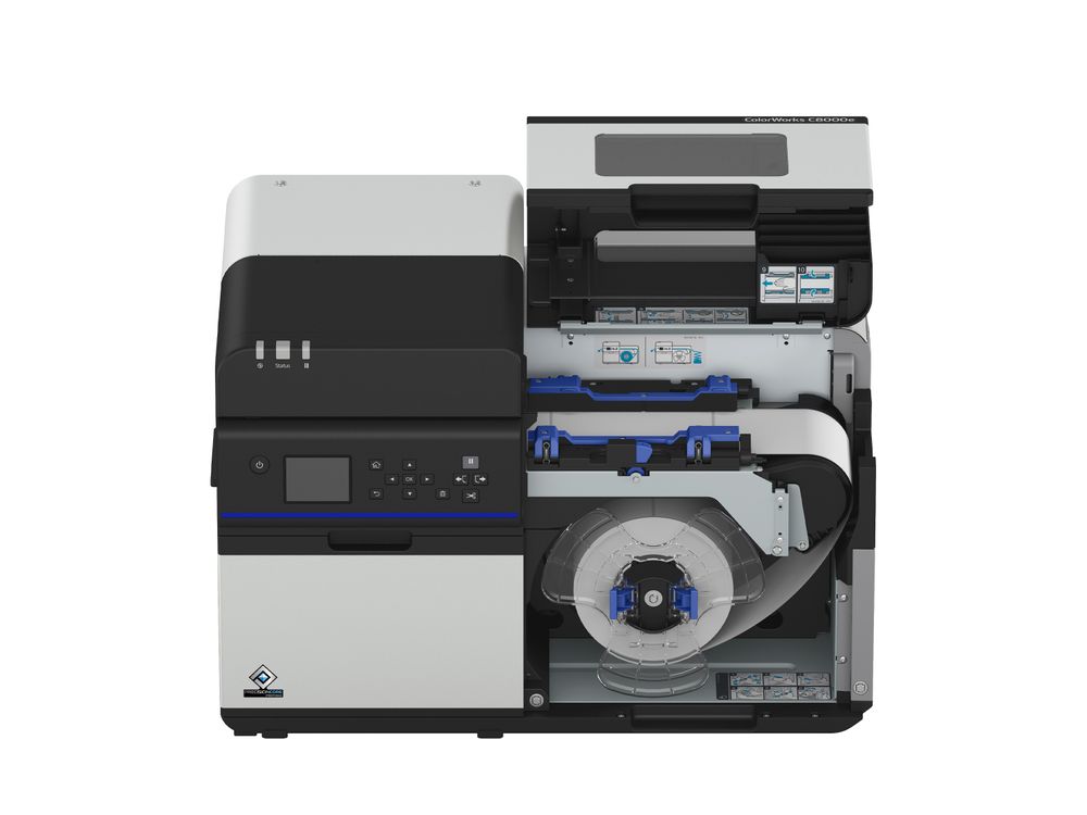 Kleurenetikettenprinter Epson ColorWorks C8000e afdekking open met rol