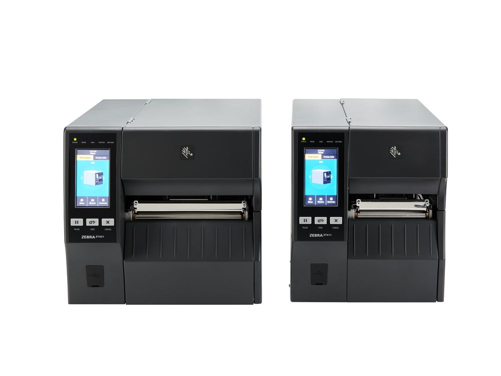 Zebra ZT411 en ZT421 etikettenprinter voorzijde naast elkaar