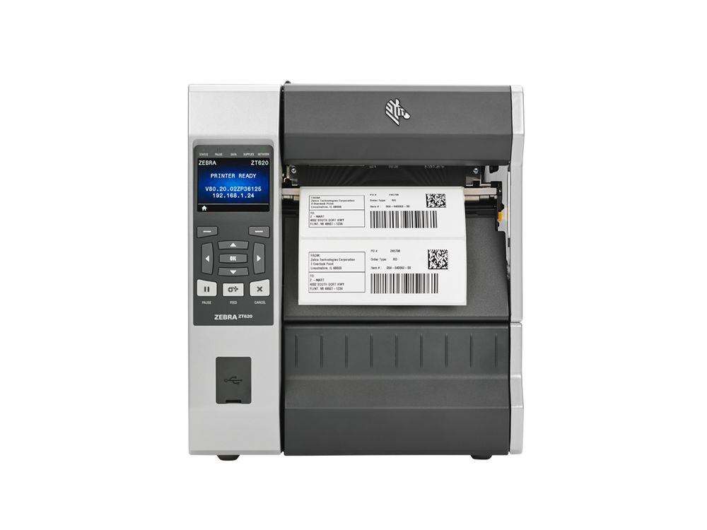 Zebra ZT620 etikettenprinter voorzijde met etiket