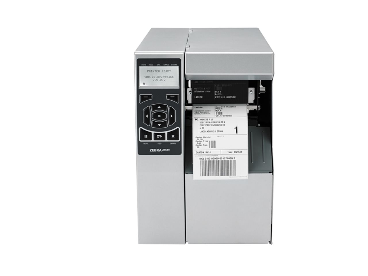 Zebra ZT510 etikettenprinter voorzijde met etiket