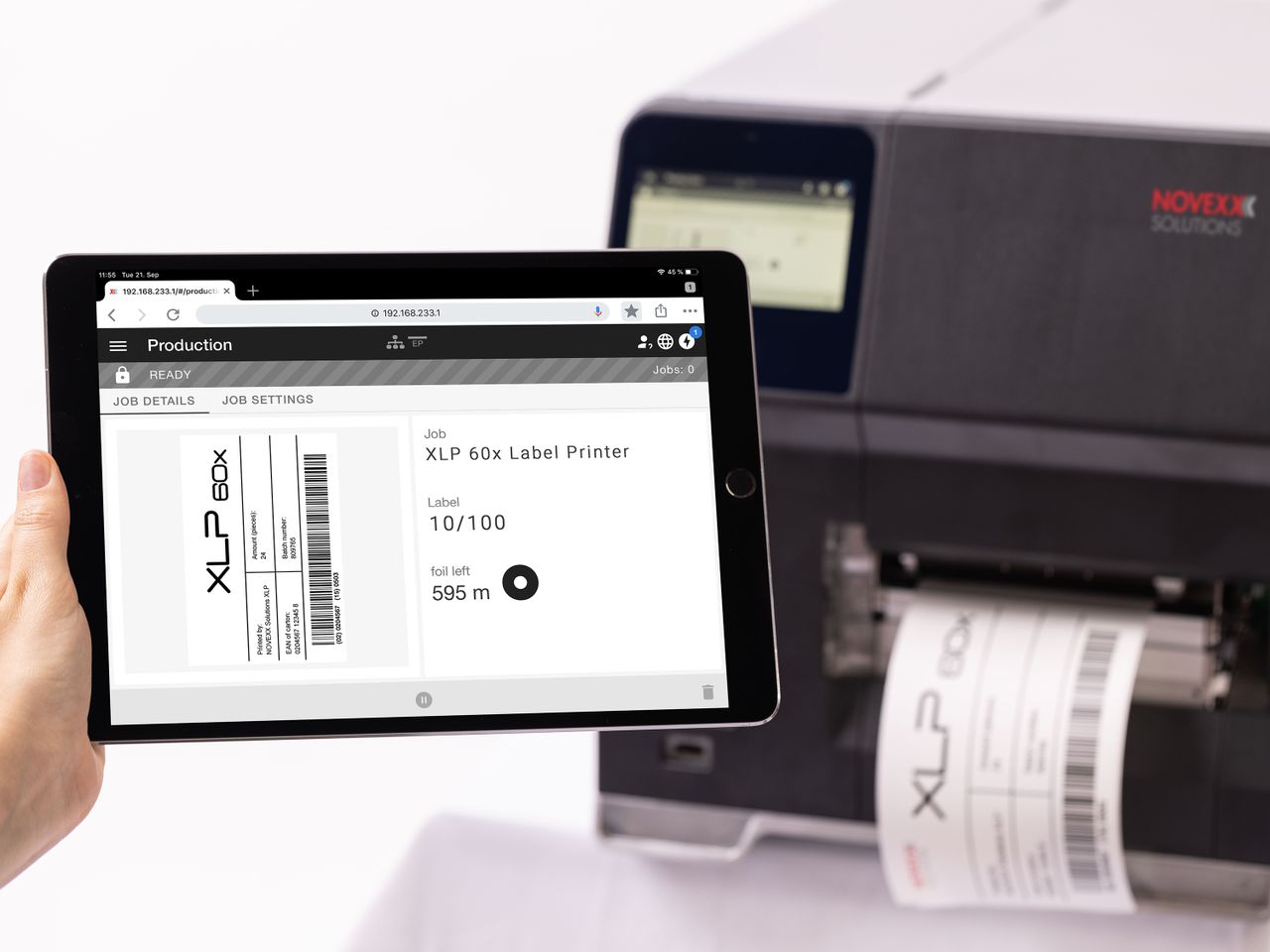 Novexx xlp 60x basisetikettenprinter met webinterface via tablet