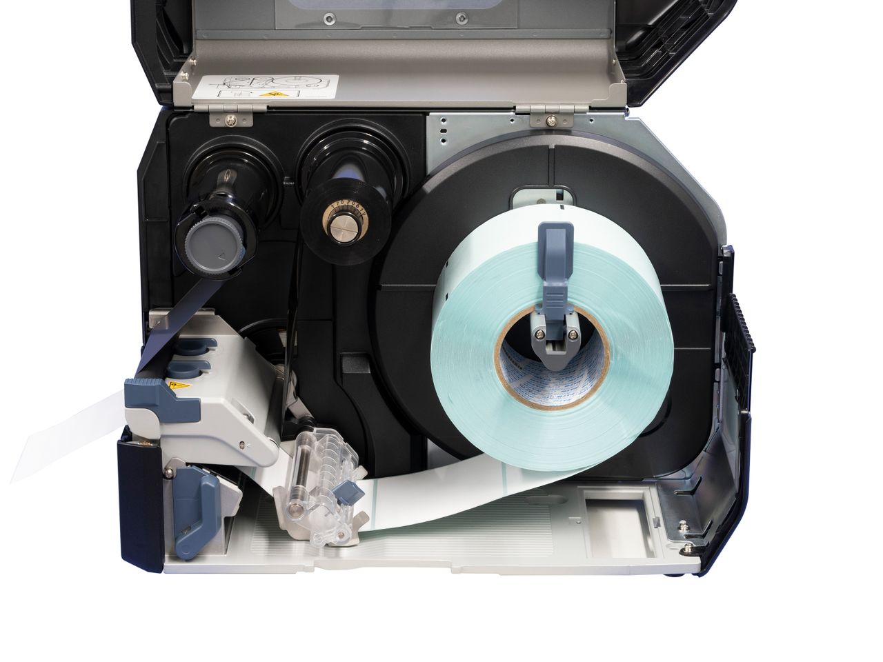 Sato CL4NX Plus etikettenprinter open met geplaatste etiketrol