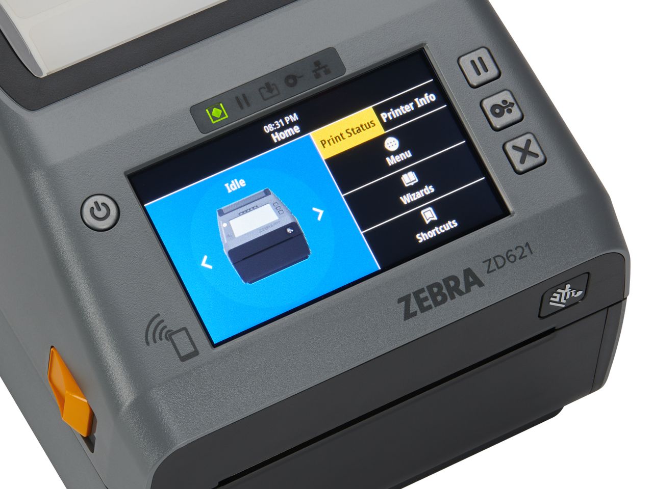 Zebra ZD621 desktop printer close-up display