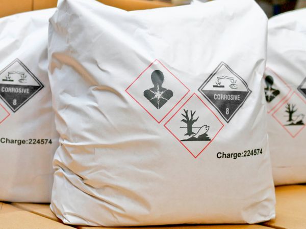 Met inkjetprinter Markoprint integra PP 108 tweekleurige GHS-geëtiketteerde papieren zakken