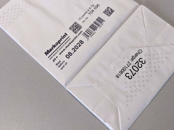 Papieren zak bedrukt met inkjetprinter Markoprint integra Singular 108