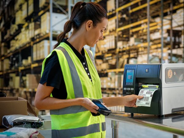 Zebra ZT411 etikettenprintertoepassing in magazijn bij pakstation