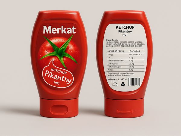 Etiketteersysteem Geset 214 etiketteert dubbelzijdig op plastic ketchupfles