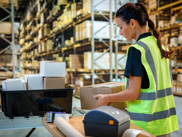 Zebra ZD230 desktopprintertoepassing in magazijn, verzending, verpakkingsstation