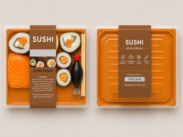 Etiketteersysteem Geset 249 D-Wrap etiket op sushi