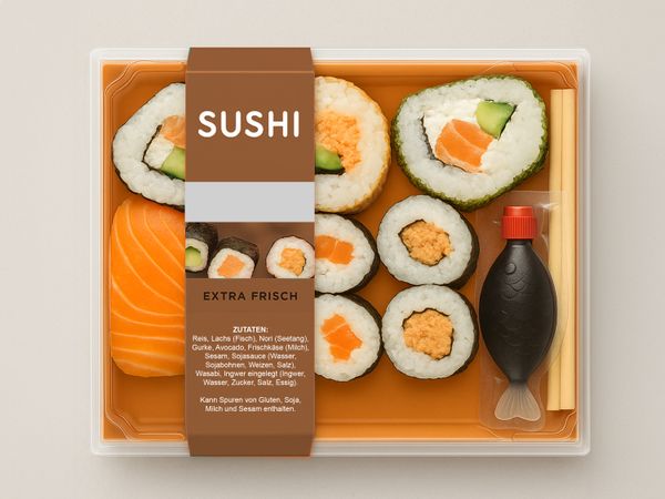 Etiketteersysteem Geset 249 D-Wrap etiket op sushi