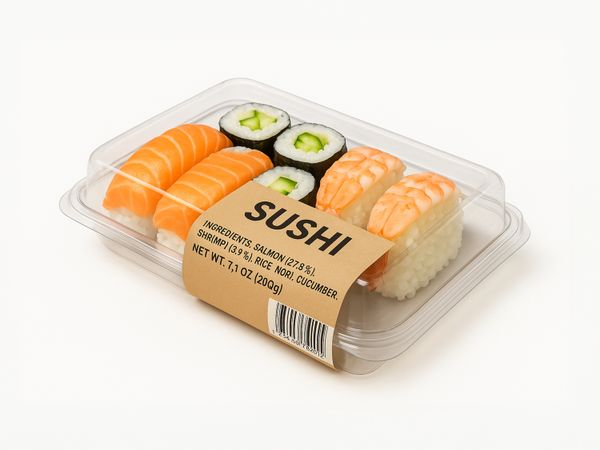 Etiketteersysteem Geset 248 C-Wrap etiket op sushi