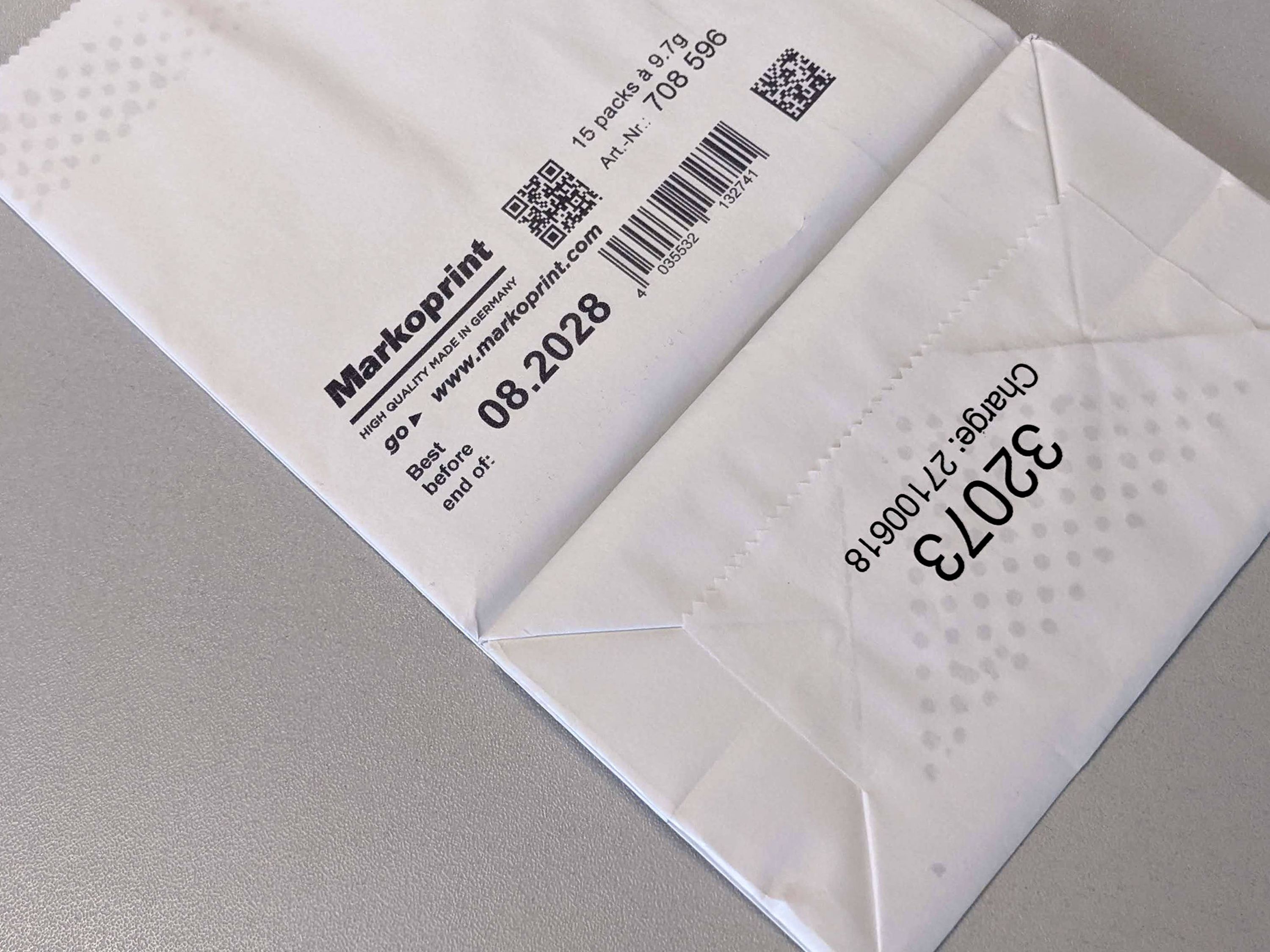 Papieren zak bedrukt met inkjetprinter Markoprint integra Singular 108