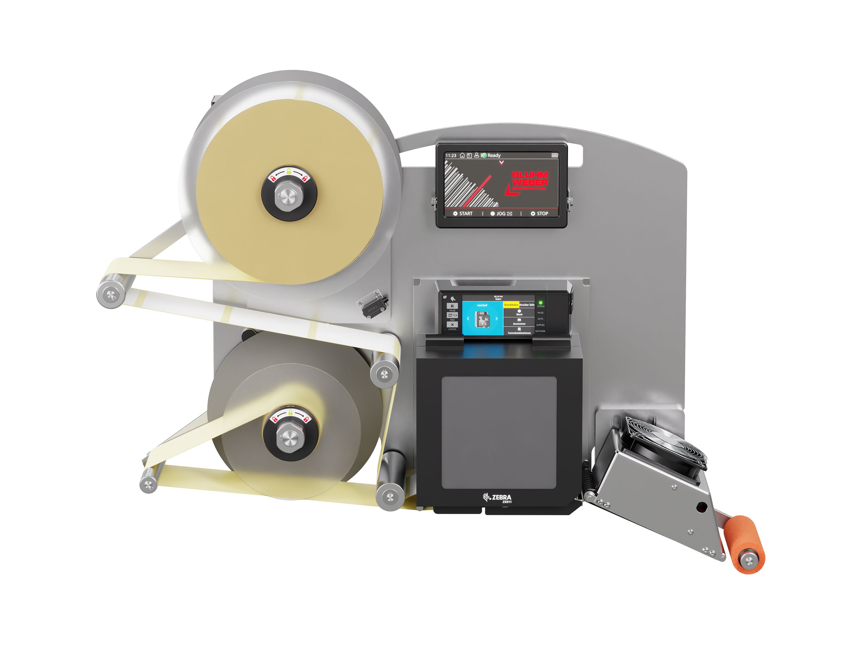 Etikettenprintdispenser Legi-E 4050B met etiketten voorzijde