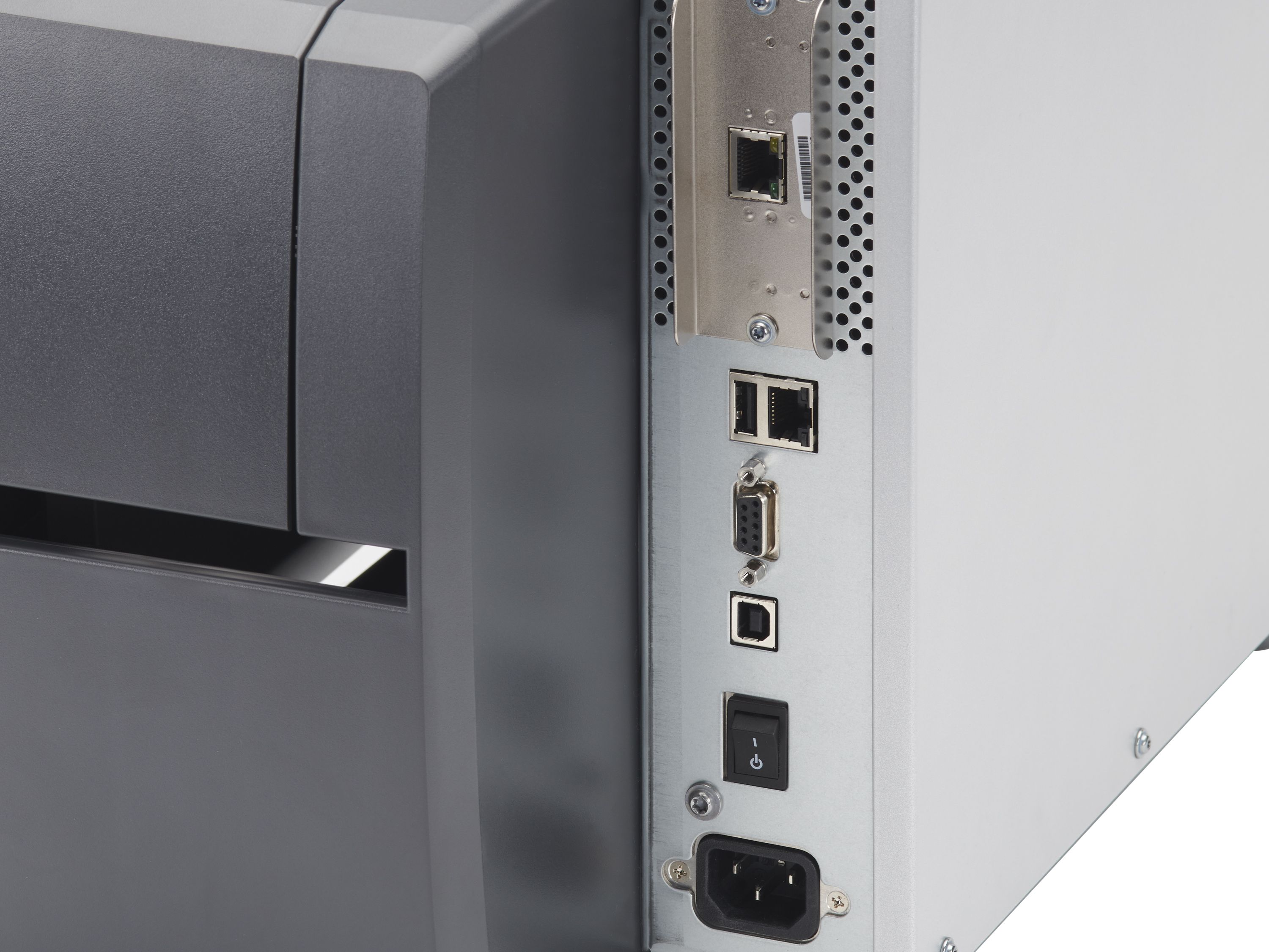Zebra ZT231 etikettenprinter achterzijde met ethernetaansluiting