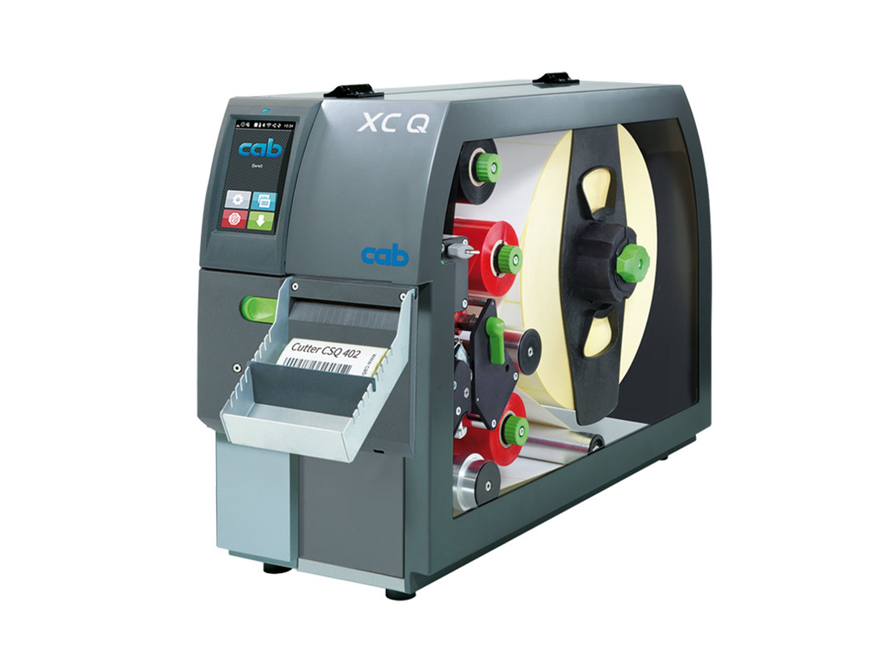 cab xc q4 etikettenprinter voorzijde links met snijmes