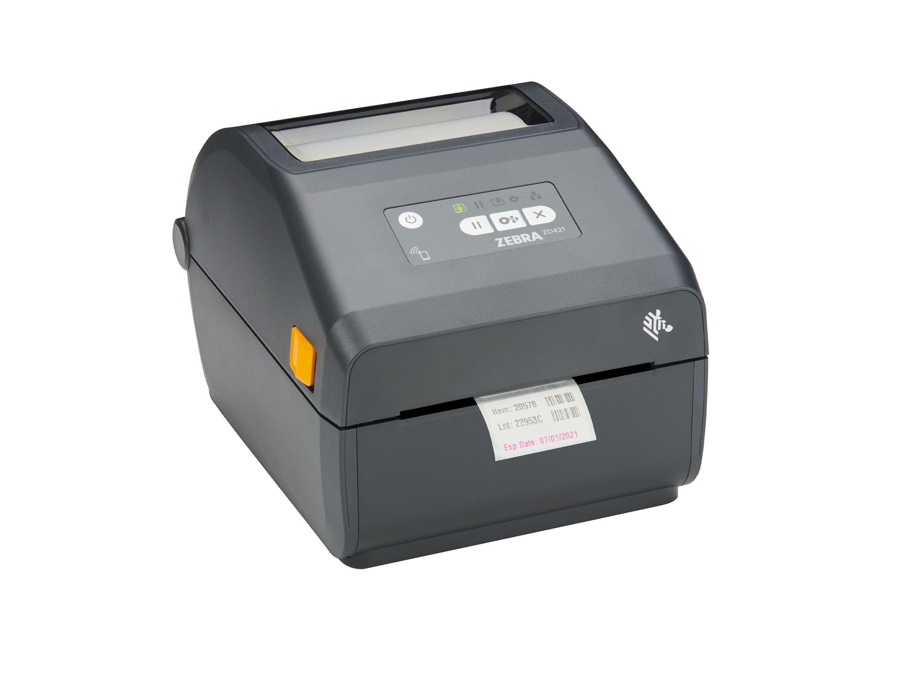 Zebra ZD421 desktopprinter voorzijde rechts voor het printen van schapetiketten