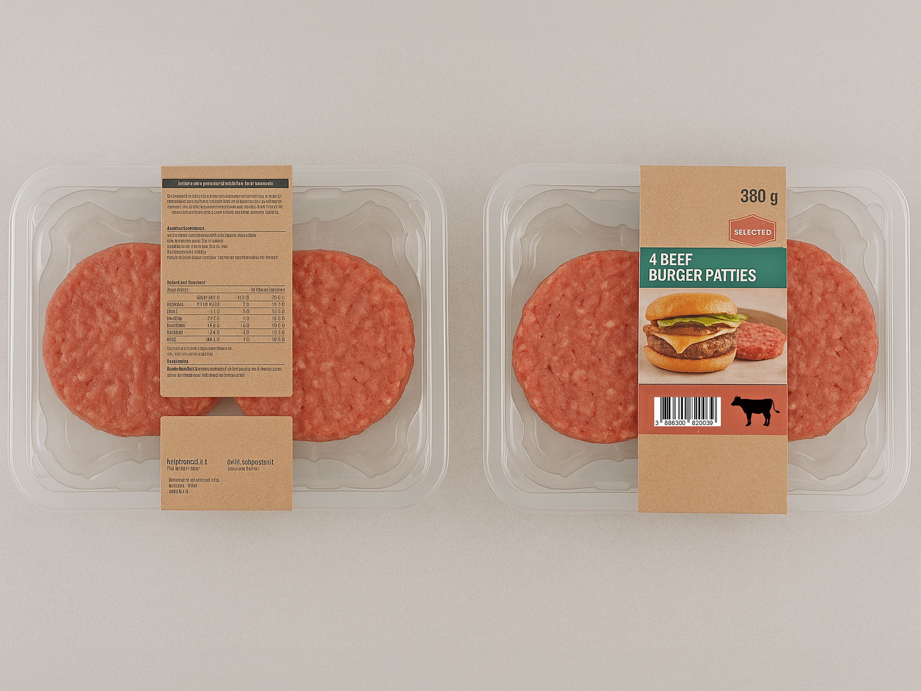 Etiketteersysteem Geset 249 D-Wrap etiket op runderburgers